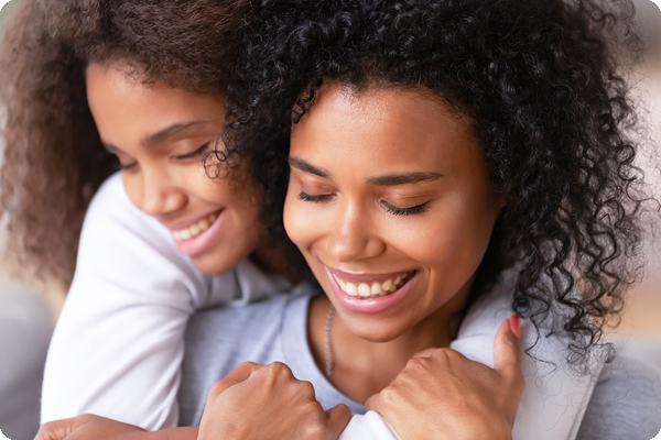 Caring mother and daughter
